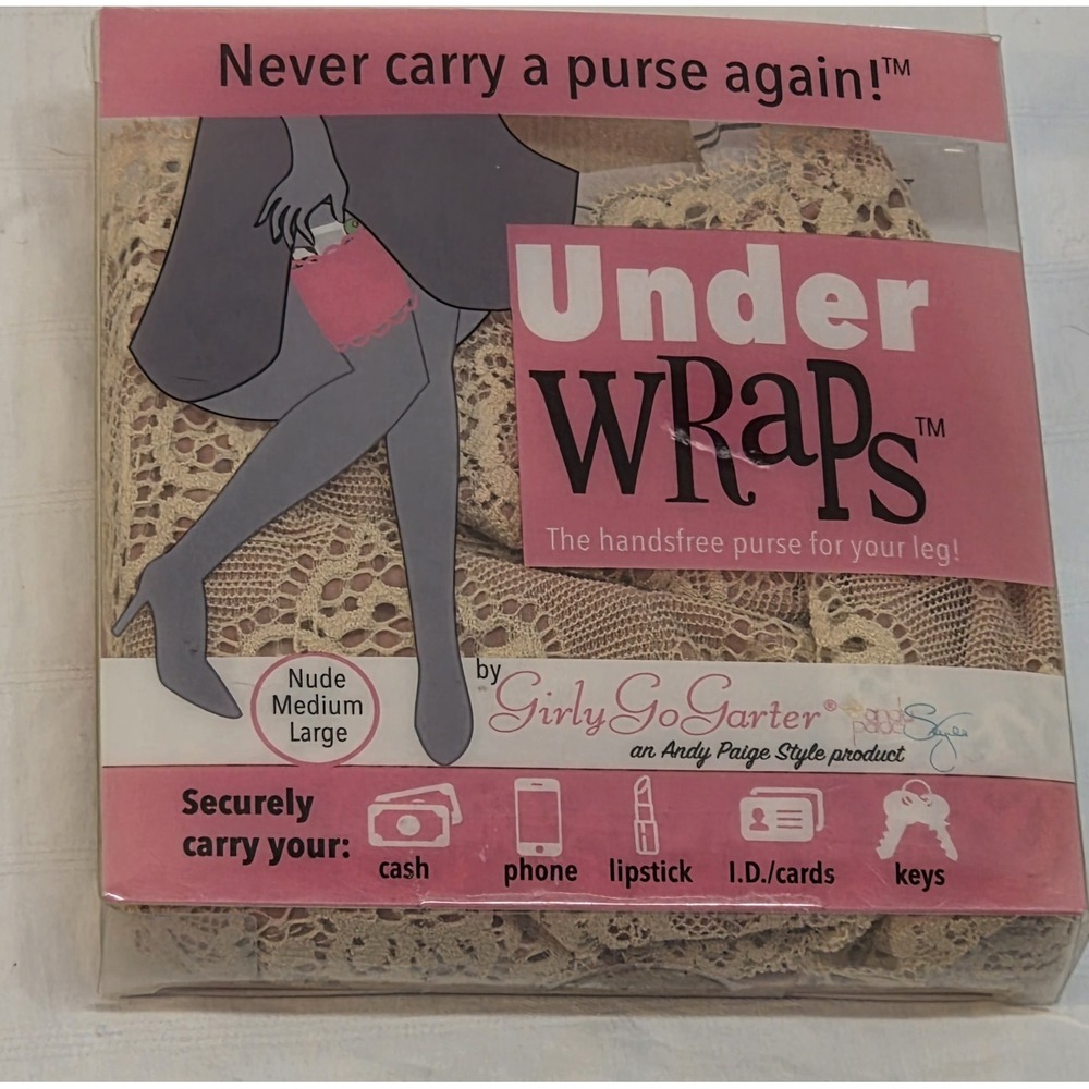 New Underwraps GIRLY GO GARTER Lace Hidden Hands Free MED LG SZ 8-16 Women Nude